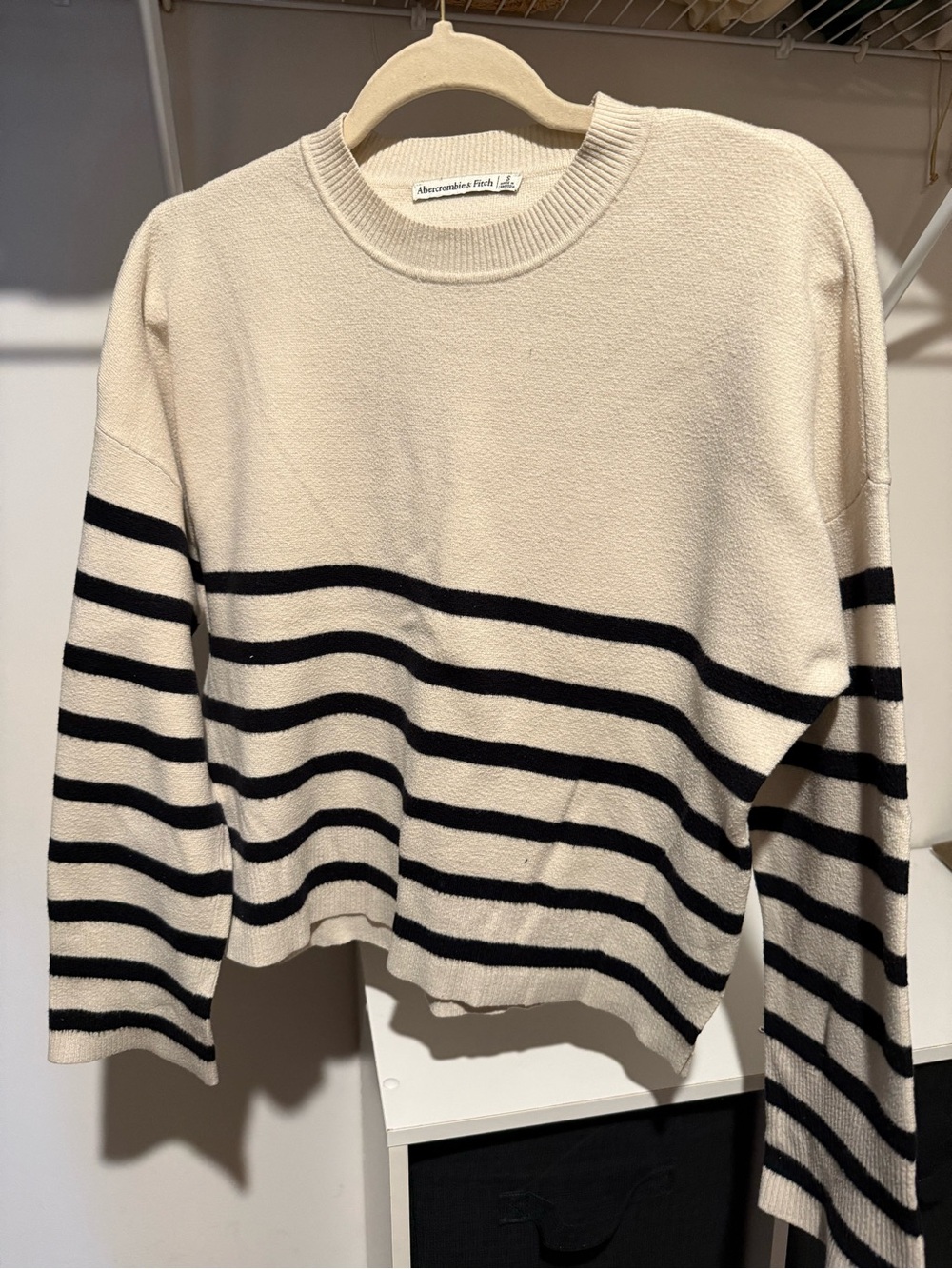 Abercrombie & Fitch Cream Crewneck Sweater with Black Stripes